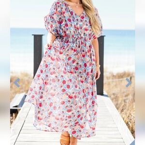 Chic Soul See You Later Cotton Maxi Dress Multi Color Floral Size 2X Oversized